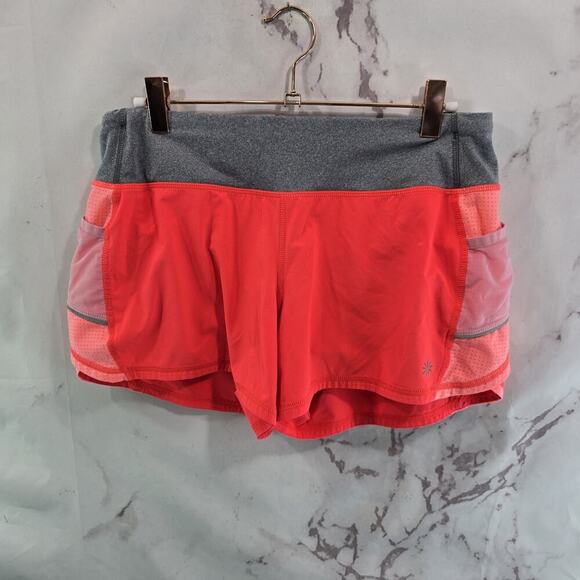Athleta Shorts Womens Small Orange Gray Running Lined Mid Rise High Vis Neon - Picture 1 of 12
